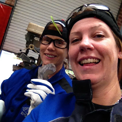 Joanie and Maureen welding something good