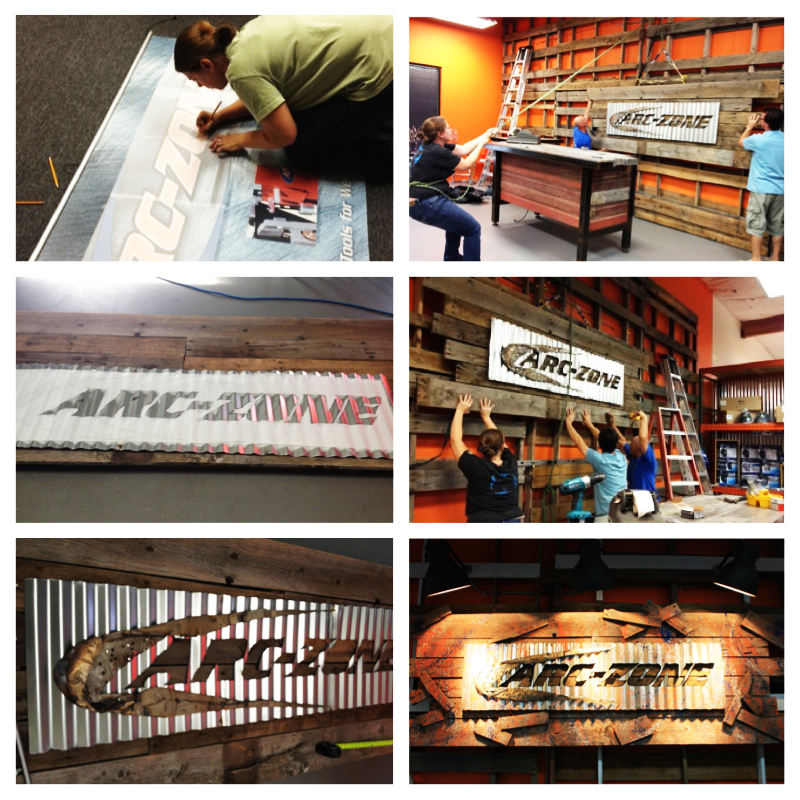 Joanie Butler working on Arc-Zone's Ultimate Showroom sign